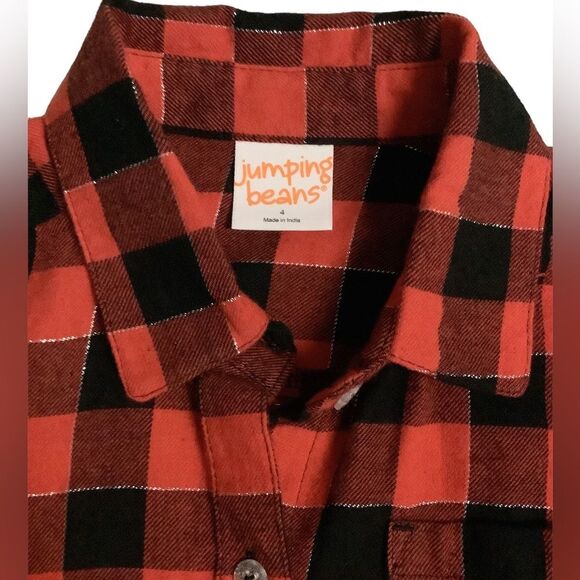 New Girls Size 4 Jumping Beans Red & Black Plaid Shirt with Long Sleeves - Picture 4 of 7